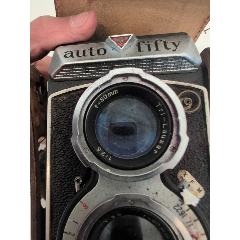 Auto Fifty Twin Lenses TLR Camera w/BIOKOR & TRI LAUSAR 80mm f3.5 LENSES Vtg